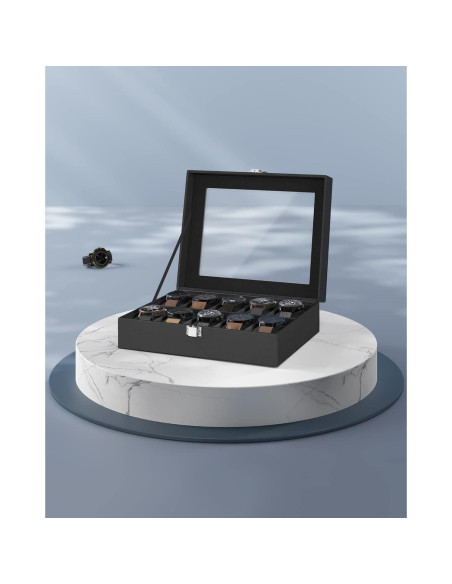 Caja de Reloj SONGMICS 10 Compartimentos con Tapa de Vidrio