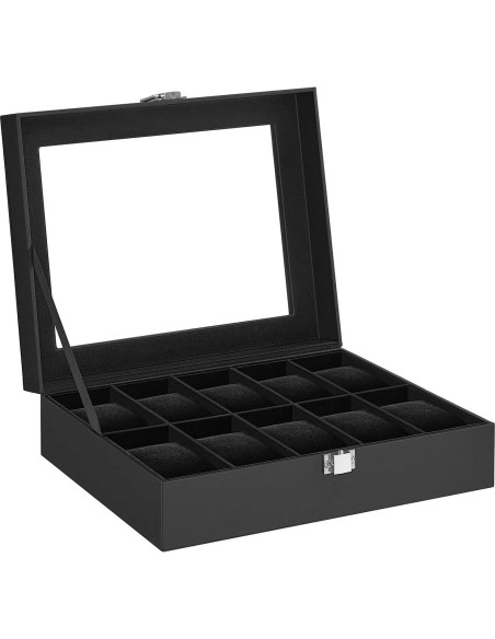Caja de Reloj SONGMICS 10 Compartimentos con Tapa de Vidrio