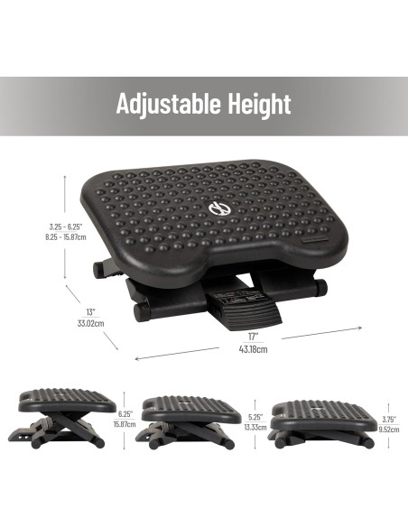 Descanso de pies ergonómico Mind Reader FTREST-BLK ajustable 43x33cm