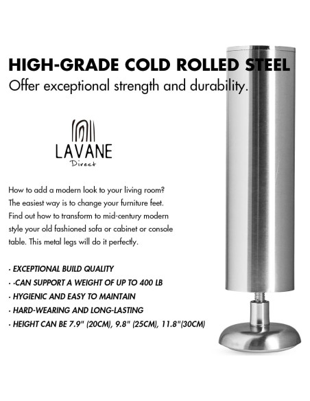 Patas de Muebles La Vane 30cm Acero Inoxidable Juego de 4