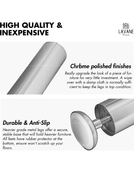 Patas de Muebles La Vane 30cm Acero Inoxidable Juego de 4