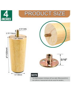Juego de 4 patas de muebles Yaliuliu redondas 10.16 cm madera 2