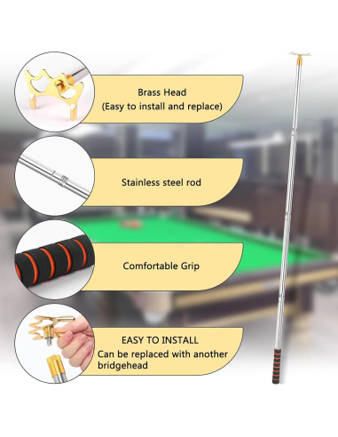 Puente de Billar Ajustable NigWarm 66-135 cm con Punta de Latón