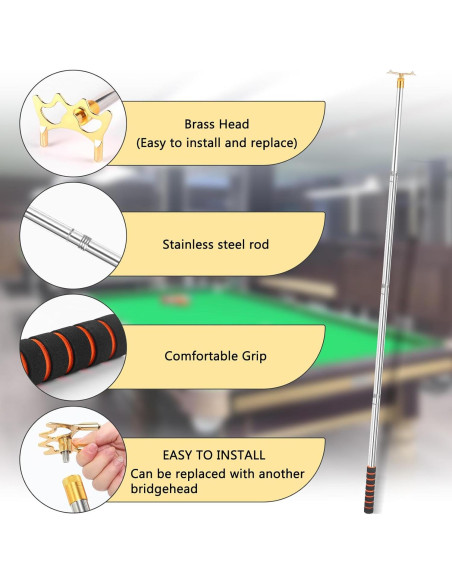 Puente de Billar Ajustable NigWarm 66-135 cm con Punta de Latón