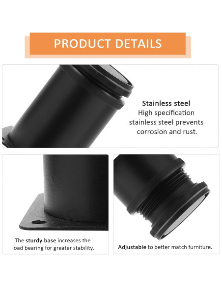 Piernas de Muebles Ajustables Jersvimc 30 cm Acero Inoxidable Negro