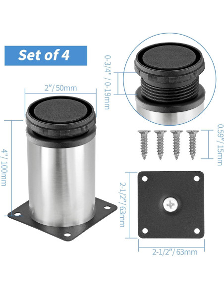 Piernas Ajustables de Mueble Masendelk 10 cm Acero Inoxidable - Paquete de 4