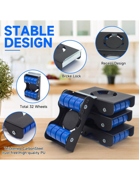 Juego de Herramientas para Levantar Muebles Skyzntn - 4 Deslizadores con Ruedas 340kg