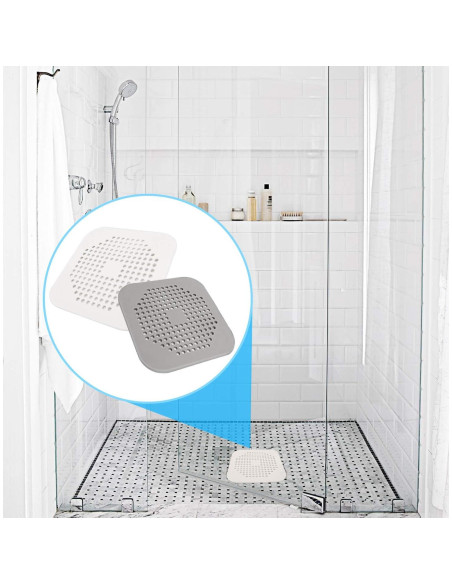 Cubierta de Drenaje Cuadrada SHURIN 14.5 cm Silicona Gris - 2 Pzas