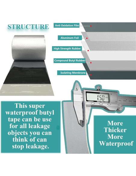 Cinta Butílica Impermeable MEANHDAG 10 cm x 5 m para Reparación