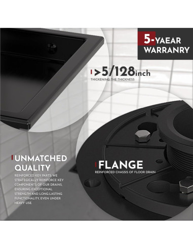 Drenaje de Ducha Cuadrado WEBANG 15.24 cm Acero Inoxidable Negro Mate