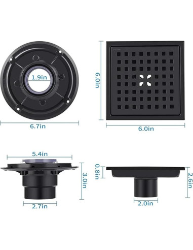 Drenaje de Piso de Ducha ELLO&ALLO 15.24 cm Acero Inoxidable Negro Mate