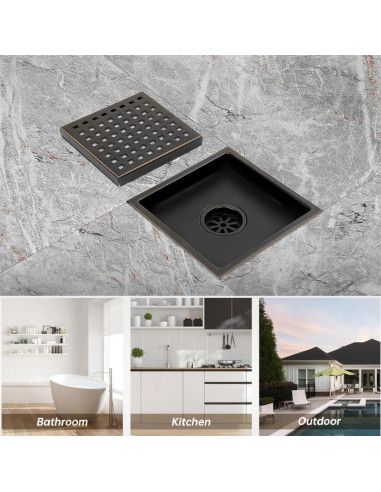 Drenaje de Piso de Ducha ELLO&ALLO 15.24 cm Acero Inoxidable Negro Mate