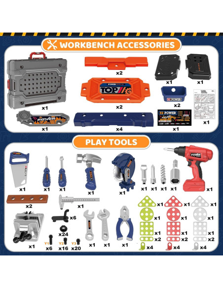 Banco de herramientas para niños ShyLizard 132 PCS con taladro