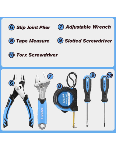Juego de Herramientas REXBETI para Niños 10 Piezas Azul