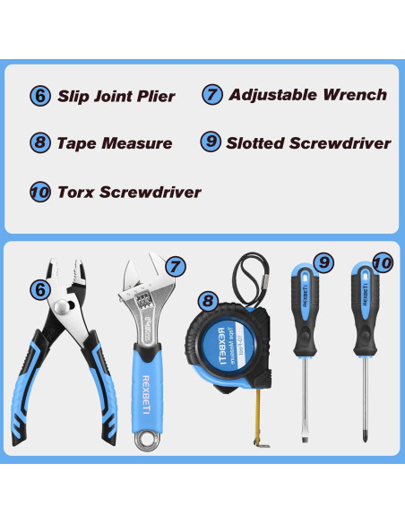 Juego de Herramientas REXBETI para Niños 10 Piezas Azul