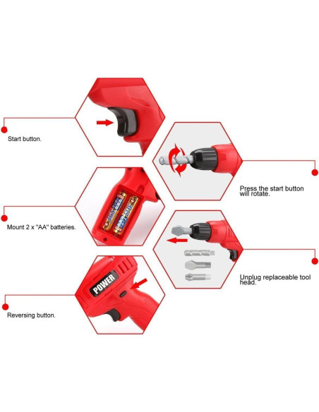 Mini Taladro de Juguete PowerTRC con 3 Brocas Intercambiables