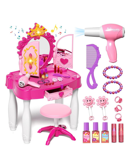 Mesa de Maquillaje Infantil Deejoy con Espejo y Silla 72x45cm