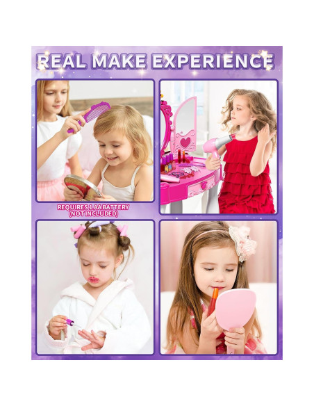 Mesa de Maquillaje Infantil Deejoy con Espejo y Silla 72x45cm