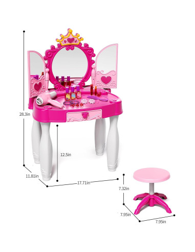 Mesa de Maquillaje Infantil Deejoy con Espejo y Silla 72x45cm