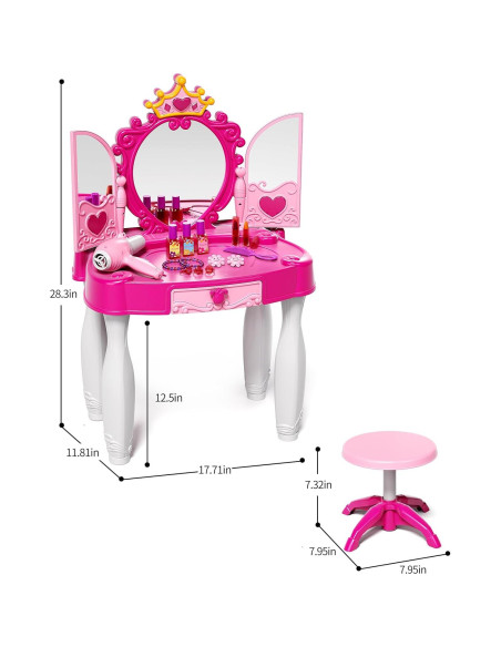 Mesa de Maquillaje Infantil Deejoy con Espejo y Silla 72x45cm