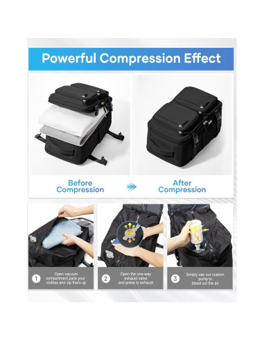 Mochila de Viaje al Vacío Suradar 25L Negra con Bomba