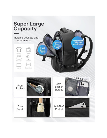 Mochila de Viaje al Vacío Suradar 25L Negra con Bomba
