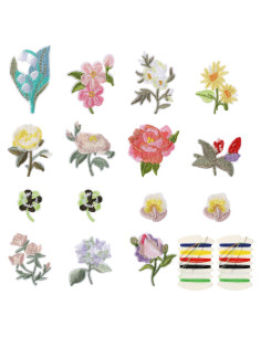 15 Parches Bordados de Flores KALIONE para Planchar y Coser