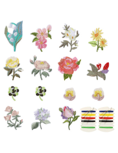 15 Parches Bordados de Flores KALIONE para Planchar y Coser