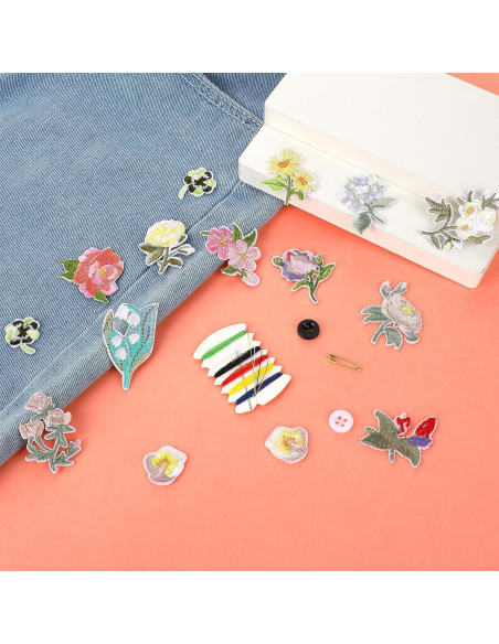 15 Parches Bordados de Flores KALIONE para Planchar y Coser