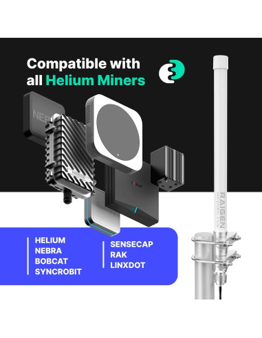 Antena LoRa 8 dBi Raigen 110 cm Exterior con Cable de Baja Pérdida
