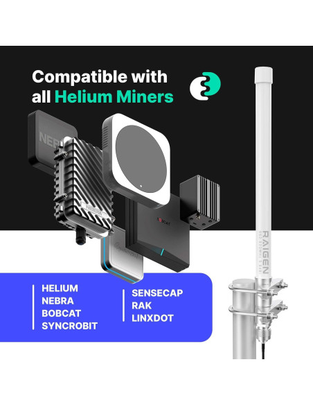 Antena LoRa 8 dBi Raigen 110 cm Exterior con Cable de Baja Pérdida