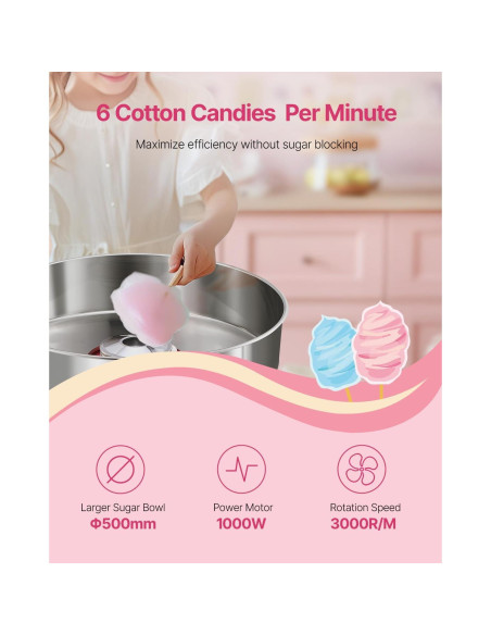 Máquina de Algodón de Azúcar VEVOR 1000W con Tazón Inoxidable
