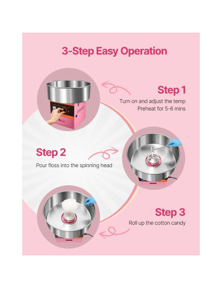 Máquina de Algodón de Azúcar VEVOR 1000W con Tazón Inoxidable