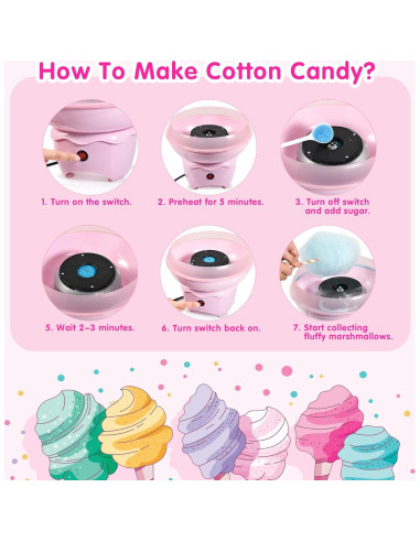 Máquina de Algodón de Azúcar MOMULL Rosa con 25 Palitos
