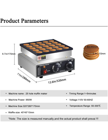 Hacedor de Mini Pancakes AEYDJXMER 25PCS Acero Inoxidable 950W