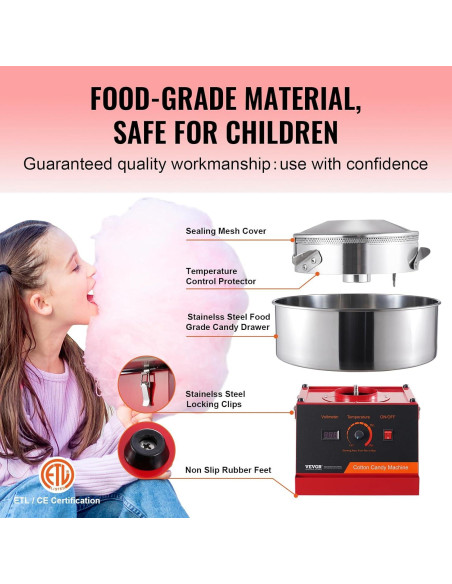 Máquina de Algodón de Azúcar VEVOR 1000W con Tazón Inoxidable