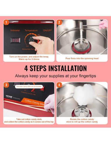 Máquina de Algodón de Azúcar VEVOR 1000W con Tazón Inoxidable