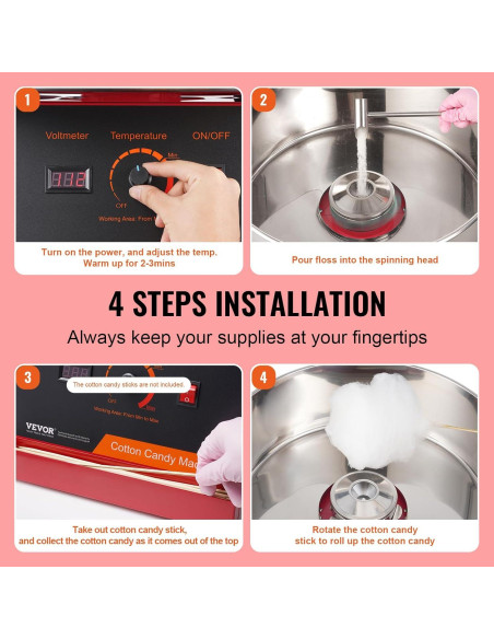 Máquina de Algodón de Azúcar VEVOR 1000W con Tazón Inoxidable