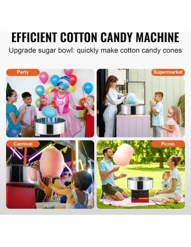 Máquina de Algodón de Azúcar VEVOR 1000W con Tazón Inoxidable
