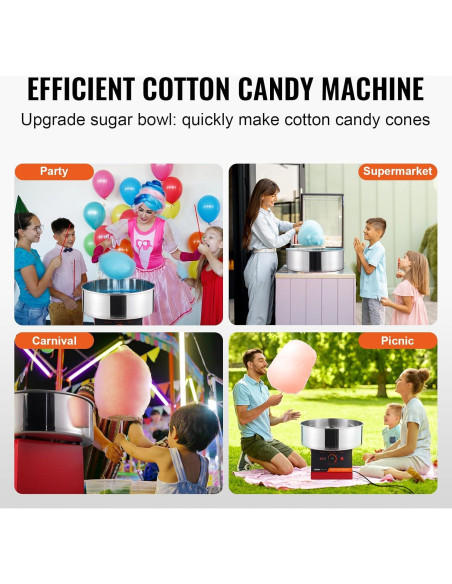 Máquina de Algodón de Azúcar VEVOR 1000W con Tazón Inoxidable