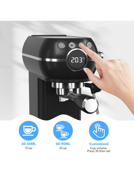 Cafetera Espresso HBN ES-6400T 20Bar con Espumador 1L