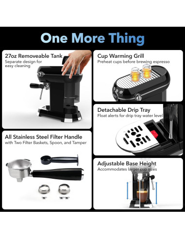 Cafetera Espresso HBN ES-6400T 20Bar con Espumador 1L