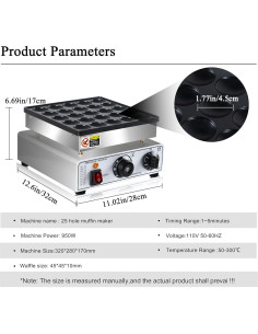 Mini Máquina de Pancakes SIJIDING 950W 25 Huecos Anti-adherente 2