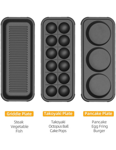 Plancha Eléctrica Multifuncional HeHoGoGo 650W con 3 Sartenes