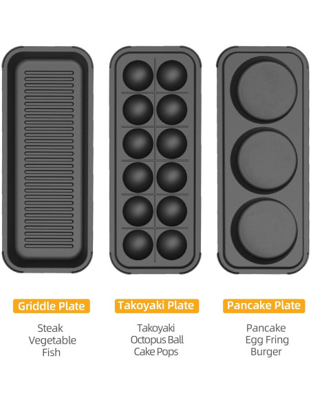 Plancha Eléctrica Multifuncional HeHoGoGo 650W con 3 Sartenes