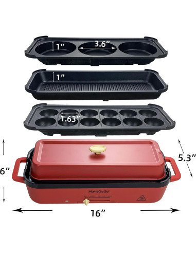 Plancha Eléctrica Multifuncional HeHoGoGo 650W con 3 Sartenes