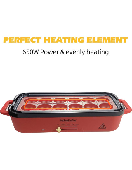 Plancha Eléctrica Multifuncional HeHoGoGo 650W con 3 Sartenes