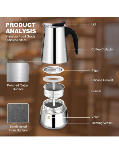 Cafetera Moka DITOSH 2 Tazas Acero Inoxidable 100ml