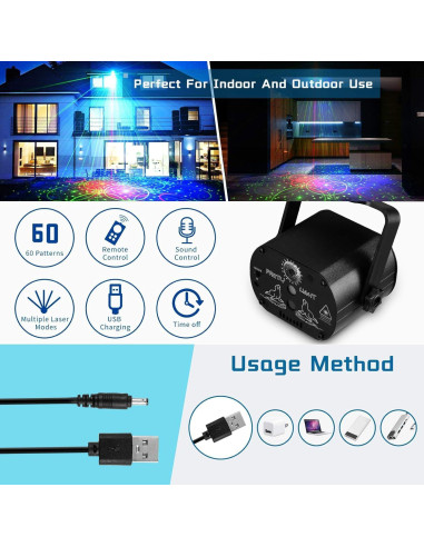 Luz de Fiesta DJ POCOCO R60 Proyector Laser RGB Control Remoto