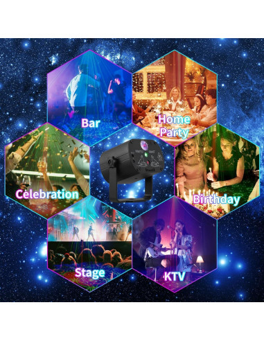 Luz de Fiesta DJ POCOCO R60 Proyector Laser RGB Control Remoto
